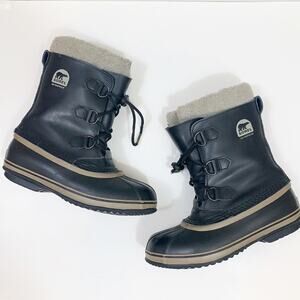 Sorel Waterproof Winter Black/Tan Lace-up Rubber Faux Fur Boots